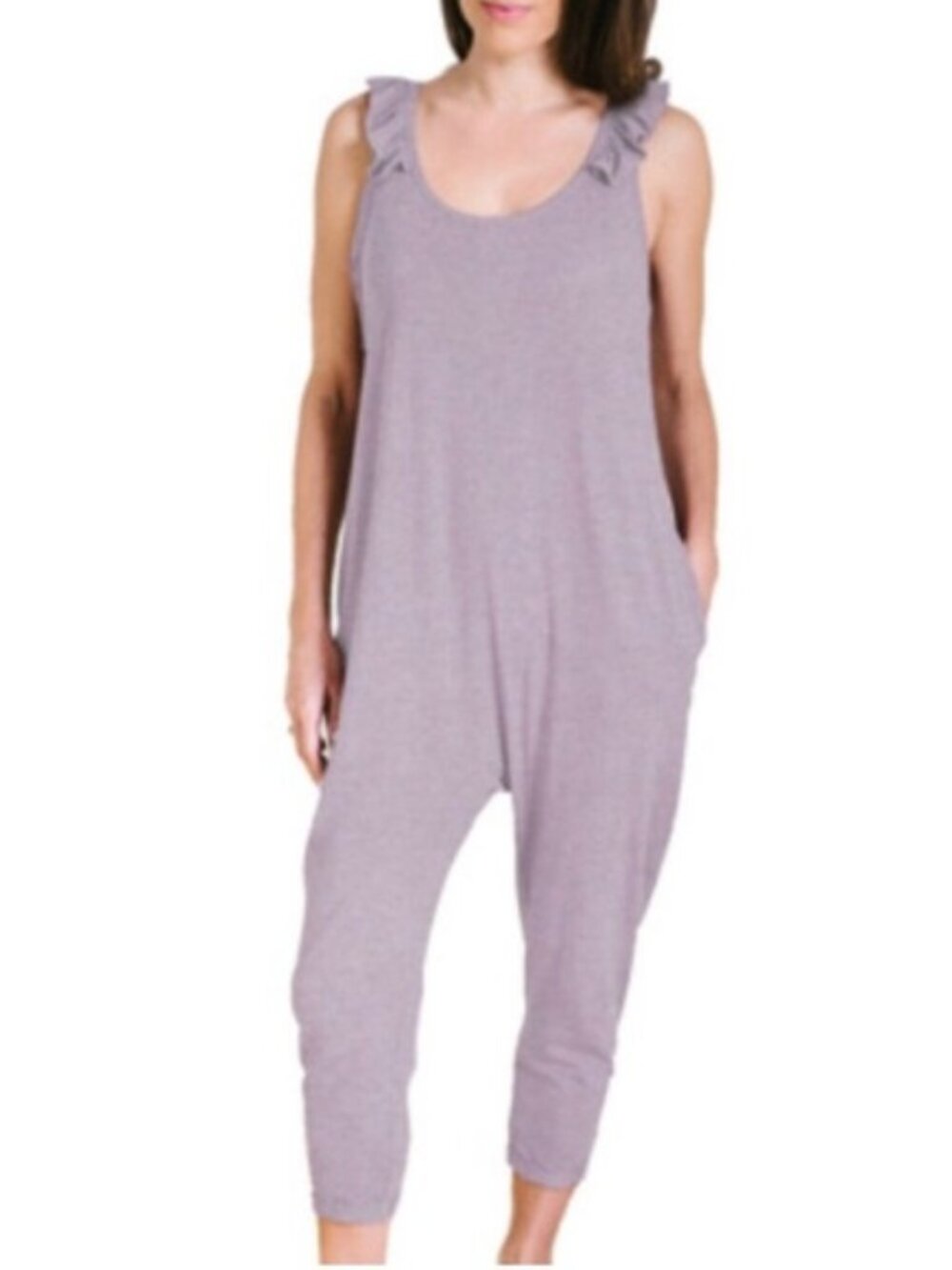 Smash + Tess sweetheart ruffle rayon romper lavender lilac xs